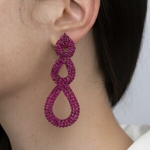Magenta Pink Rhinestone Statement Earrings. Like New.